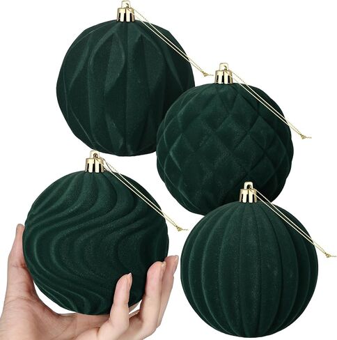 4 Pcs 4 Inch Large Velvet Christmas Ball Ornaments Vintage Christmas Plastic Ball Ornaments Flocked Christmas Tree Hanging Ornament for Xmas Party Wedding Home Decor(Brown) in Kuwait