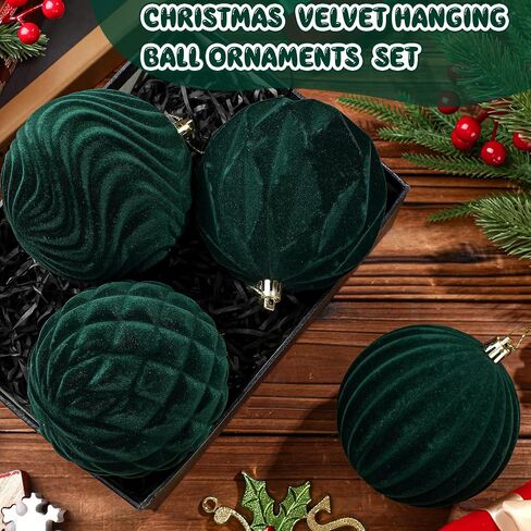 4 Pcs 4 Inch Large Velvet Christmas Ball Ornaments Vintage Christmas Plastic Ball Ornaments Flocked Christmas Tree Hanging Ornament for Xmas Party Wedding Home Decor(Brown) in Kuwait