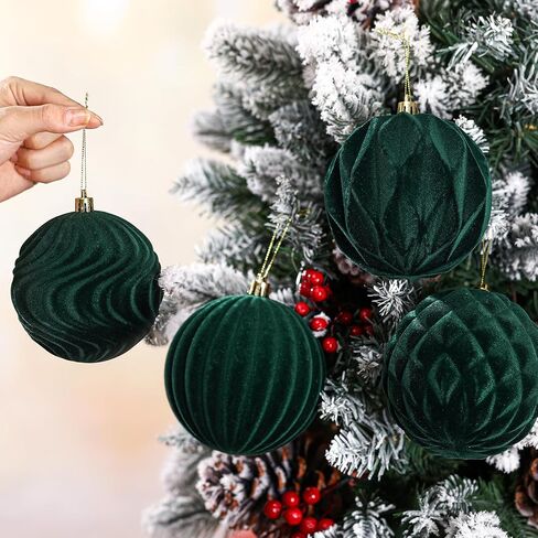4 Pcs 4 Inch Large Velvet Christmas Ball Ornaments Vintage Christmas Plastic Ball Ornaments Flocked Christmas Tree Hanging Ornament for Xmas Party Wedding Home Decor(Brown) in Kuwait