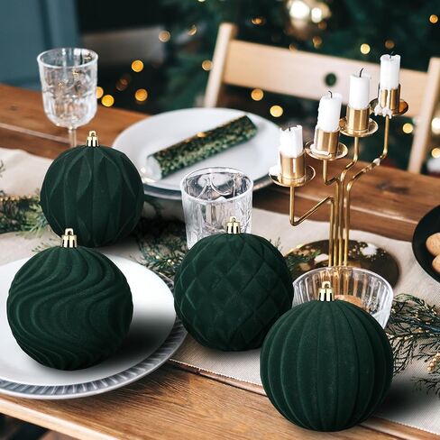 4 Pcs 4 Inch Large Velvet Christmas Ball Ornaments Vintage Christmas Plastic Ball Ornaments Flocked Christmas Tree Hanging Ornament for Xmas Party Wedding Home Decor(Brown) in Kuwait