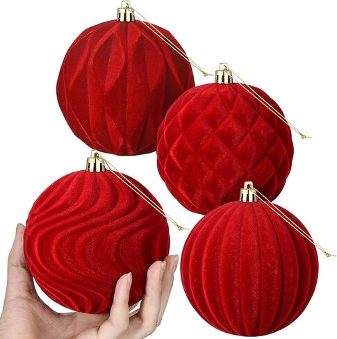 4 Pcs 4 Inch Large Velvet Christmas Ball Ornaments Vintage Christmas Plastic Ball Ornaments Flocked Christmas Tree Hanging Ornament for Xmas Party Wedding Home Decor(Brown) in Kuwait