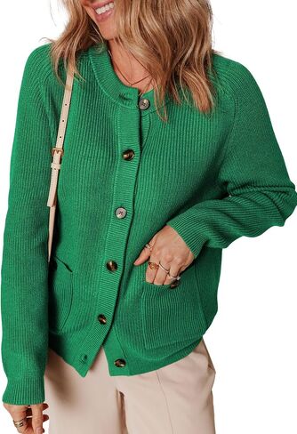 Dokotoo Cardigan Sweaters for Women Casual Long Sleeve Crewneck Button Down Cable Knit Sweater Tops with Pockets in Saudi Arabia