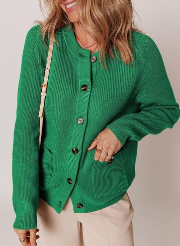 Dokotoo Cardigan Sweaters for Women Casual Long Sleeve Crewneck Button Down Cable Knit Sweater Tops with Pockets in Saudi Arabia