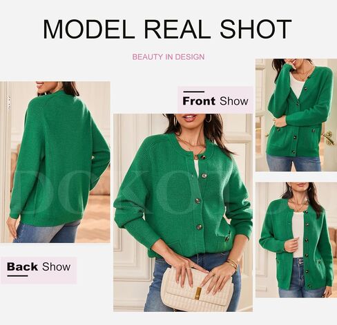 Dokotoo Cardigan Sweaters for Women Casual Long Sleeve Crewneck Button Down Cable Knit Sweater Tops with Pockets in Saudi Arabia