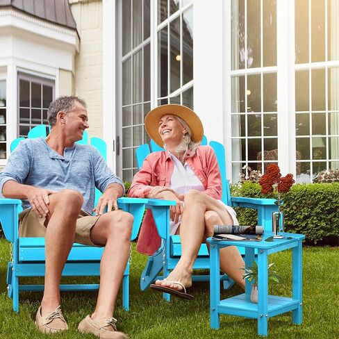 كرسي آديرونداك الخارجي المقاوم لجميع الأحوال الجوية من الراتنج، كرسي فناء بولي hdpe مع أذرع واسعة - أزرق in Kuwait