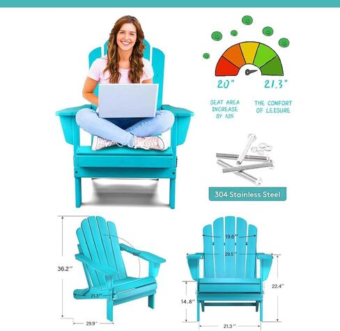 كرسي آديرونداك الخارجي المقاوم لجميع الأحوال الجوية من الراتنج، كرسي فناء بولي hdpe مع أذرع واسعة - أزرق in Kuwait