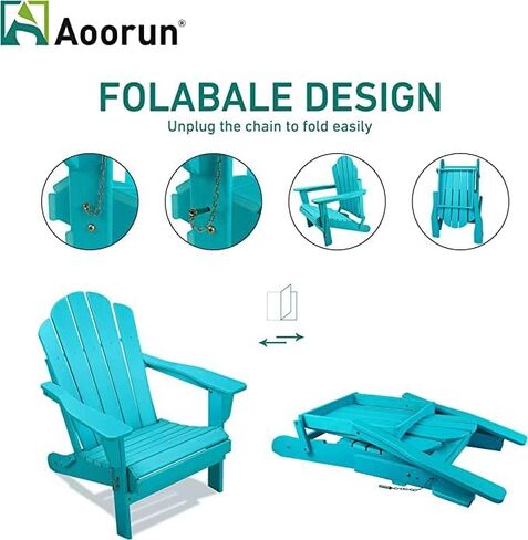 كرسي آديرونداك الخارجي المقاوم لجميع الأحوال الجوية من الراتنج، كرسي فناء بولي hdpe مع أذرع واسعة - أزرق in Kuwait