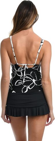 La Blanca Women's Over The Shoulder Tankini Swimsuit Top, Magenta//Saltwater Sands, 12 in Saudi Arabia