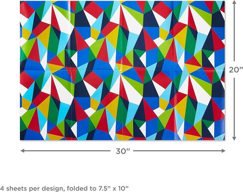 Hallmark Flat Wrapping Paper Sheets with Cutlines on Reverse (12 Folded Sheets with Sticker Seals) Red, Blue, Green, Yellow Geometric, Stripes, Dots for Birthdays, Father's Day, Graduation in Saudi Arabia