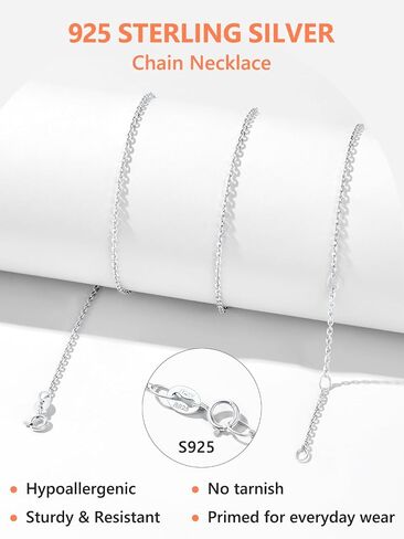 Silvora 925 Sterling Silver Chain Necklace 1.1/1.5mm Thin Silver Chain for Women-Sturdy & Shiny-Women's Chain Necklaces,Adjustable Length 16/17/18/20/22/24 Inches in Kuwait
