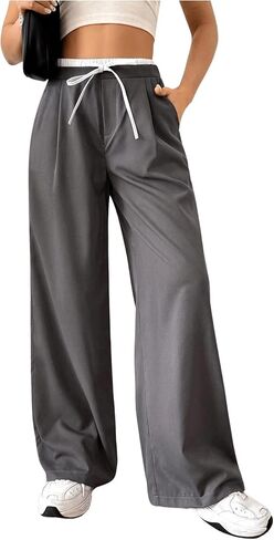 Verdusa Women's Wide Leg Pants Drawstring Waist Business Work Trousers Suit Pant in Saudi Arabia