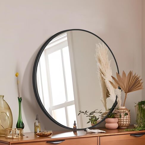 26inch Bathroom Round Mirror,Wall Mounted Vanity Mirror,Steel Frame,Black,Steel Frame in Kuwait