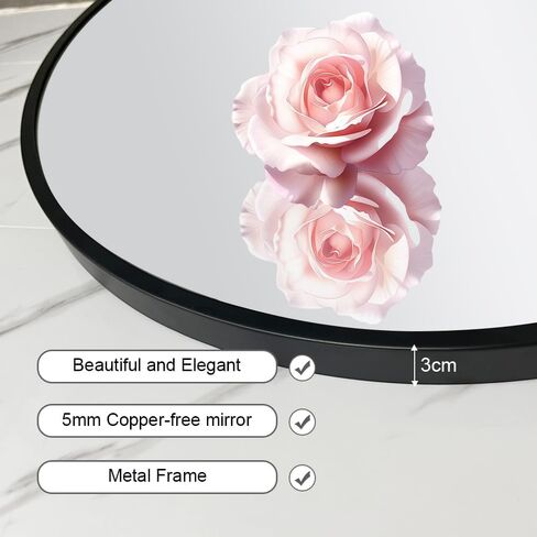 26inch Bathroom Round Mirror,Wall Mounted Vanity Mirror,Steel Frame,Black,Steel Frame in Kuwait