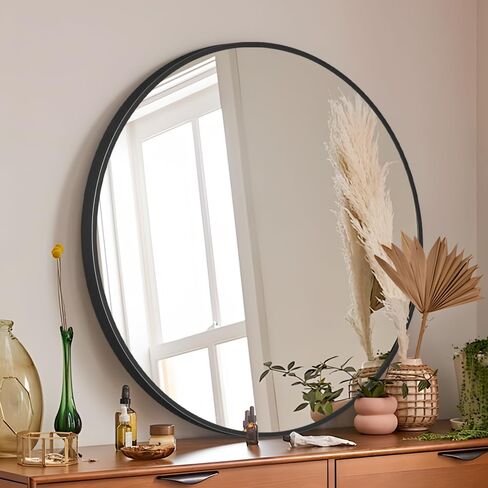26inch Bathroom Round Mirror,Wall Mounted Vanity Mirror,Steel Frame,Black,Steel Frame in Kuwait