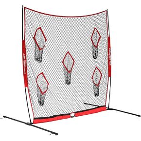 PowerNet Pro Frame Football QB Pass Accuracy Trainer | 8' x 8' Portable Passing Net w/ 5 Target Pockets | Ultra-Portable Quick Setup | Solo or Team Training Equipment | Also a Kicking Net Warm up