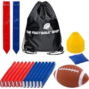 Flag Football Set for 12 Players - Includes Durable Flag Belts and Flags, Cones, Bean Bag, Carrying Backpack, and Football - Huge 55 Piece Complete Set