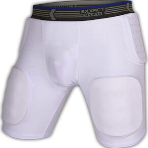 Exxact Sports Rebel 5-Pad Youth Football Girdle for Boys with Integrated Hip, Thighs, Tailbone Pads, Padded Compression Shorts, Football Girdle Youth with Cup Pocket