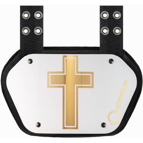 O Shield Golden Cross Chrome Football Back Plate, Lower Back Pads for Football Players, Rear Protector, Golden Cross White, Youth Fit
