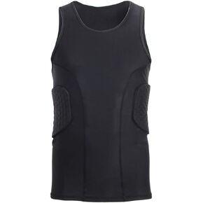 Topeter Padded Compression Shirt, Rib Protective Vest, Rash Guard Sports Training Tank Top, Underwear Jersey with Rib Pads