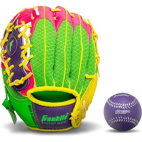 Franklin Sports Kids Baseball Glove + Ball Sets - Meshtek Youth Teeball Gloves for Kids + Toddlers - Left + Right Hand Throw Mitts + Glove Sets with Foam Balls - Boys + Girls Gloves - 9.5" Inch