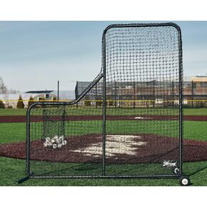 Murray Sporting Goods Baseball Batting L-Screen Protective Net | Pitching L Screen with Portable Wheels, Baseball Sack and Hip Protector for Batting Practice