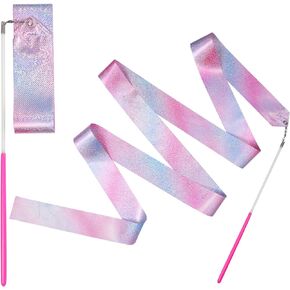 LUTER Sparkling Dance Ribbon, 2pcs 78.7 Inch Ribbons for Gymnastics Dance Ribbon with Ribbon Dancer Wand, Twirling Streamer on a Stick for Kids Artistic Dancing Training Birthday Party Favors