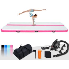 FunWater 10ft/13ft/16ft Inflatable Gymnastics Air Tumble Track Tumbling Mat 4in Thick Air Floor Tumble Track with Electric Air Pump for Cheer Leading/Gymnastics/Beach/Gym/Home
