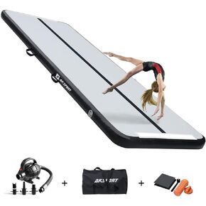 AKSPORT Gymnastics Air Mat Tumble Track Tumbling Mat Inflatable Floor Mats with Air Pump for Home Use/Tumble/Gym/Training/Cheerleading/Parkour/Beach/Park/Water