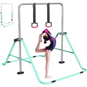 FBSPORT Gymnastics Bar for Kids with Rings，Adjustable Height Gymnastic Horizontal Bars,Junior Training Bar Children Folding Training Monkey Bars for Home Using