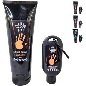 POWER BEAST Colored Liquid Chalk, 2 Bottles Combo of 200 + 50 ML, Liquid Sports Chalk, Free Professional Hand Grip for Gym, Weightlifting, Rock Climbing, Crossfit, Powerlifting, Pole Dance.