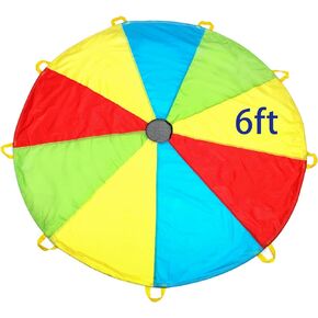 Kids Parachute,6ft Play Parachute with 9 Handles - Multicolored Parachute for Kids,Kids Play Parachute for Indoor Outdoor Games Exercise Toy