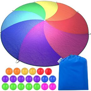 Little Dynamo Parachute Toys for Kids with 8 Handles 12ft - Gym Class Rainbow Color Parachute for Cooperative Group Play - Waterproof and Reinforced Stitching