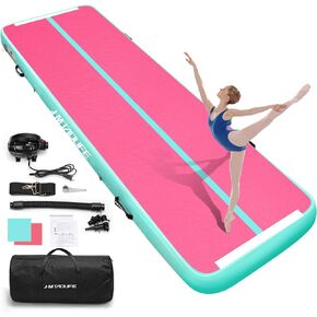 Gymnastics Mat Air Tumble Track[with SHOULDER STRAP], 6.6/10/13/16/20ft Inflatable Training for Kids, Thickness Floor with Electric Pump Home/Water Fun/Train New Green/White