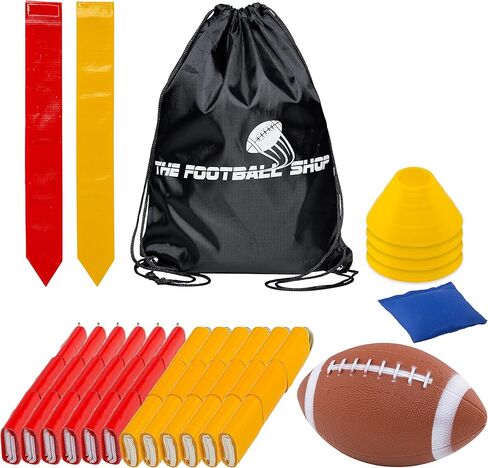 Flag Football Set for 12 Players - Includes Durable Flag Belts and Flags, Cones, Bean Bag, Carrying Backpack, and Football - Huge 55 Piece Complete Set in Kuwait