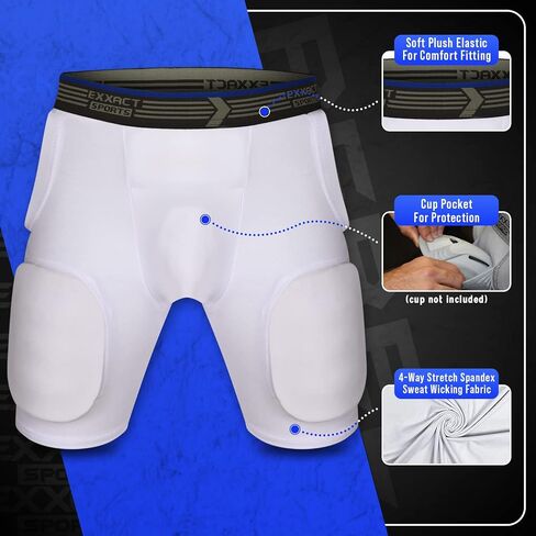 حزام كرة القدم للشباب من Exxact Sports Rebel 5-Pad للأولاد مع الورك والفخذين ومنصات عظم الذنب، وشورت ضغط مبطن، وحزام كرة القدم للشباب مع جيب الكأس (الشباب) in Kuwait