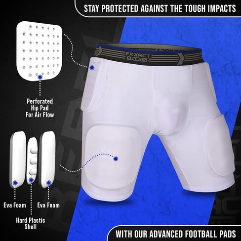 حزام كرة القدم للشباب من Exxact Sports Rebel 5-Pad للأولاد مع الورك والفخذين ومنصات عظم الذنب، وشورت ضغط مبطن، وحزام كرة القدم للشباب مع جيب الكأس (الشباب) in Kuwait