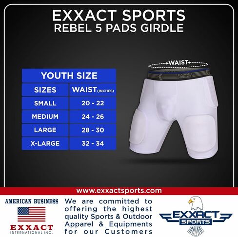 حزام كرة القدم للشباب من Exxact Sports Rebel 5-Pad للأولاد مع الورك والفخذين ومنصات عظم الذنب، وشورت ضغط مبطن، وحزام كرة القدم للشباب مع جيب الكأس (الشباب) in Kuwait