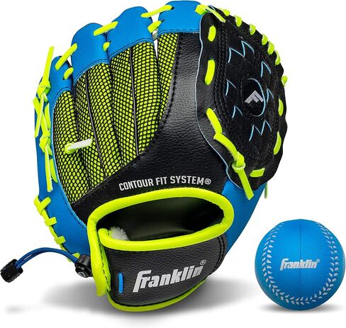 قفاز Franklin Sports Teeball - قفاز شبابي لليسار واليمين - قبضة نيو - قفاز بيسبول من الجلد الصناعي - 9.0 بوصة - قفاز جاهز للعب مع الكرة in Kuwait