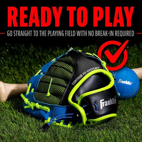 قفاز Franklin Sports Teeball - قفاز شبابي لليسار واليمين - قبضة نيو - قفاز بيسبول من الجلد الصناعي - 9.0 بوصة - قفاز جاهز للعب مع الكرة in Kuwait