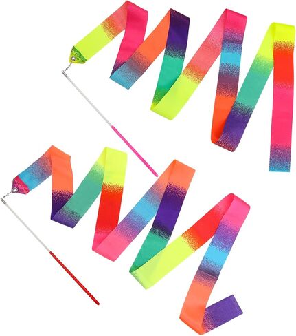 Abeillo 2pcs Rhythmic Dance Ribbons, 78.7 Inch Gymnastics Ribbon Dancer Wand Dancing Ribbon Streamers for Kids, Fits Artistic Dancing Gymnastics, Circus Carnival Shows, Baton Stick Twirling in Saudi Arabia