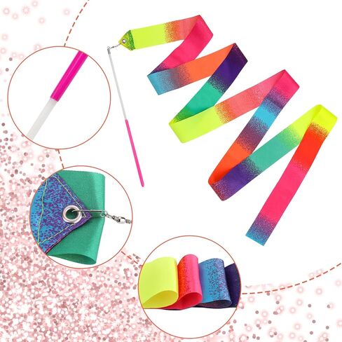 Abeillo 2pcs Rhythmic Dance Ribbons, 78.7 Inch Gymnastics Ribbon Dancer Wand Dancing Ribbon Streamers for Kids, Fits Artistic Dancing Gymnastics, Circus Carnival Shows, Baton Stick Twirling in Saudi Arabia