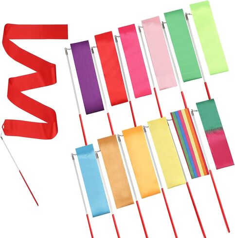 12 قطعة من أشرطة الرقص وأشرطة الجمباز الفنية للأطفال، تدريب الجمباز الفني للأطفال، عصا دوارة، عرض مواهب الحفلات (12 لونًا) in Kuwait