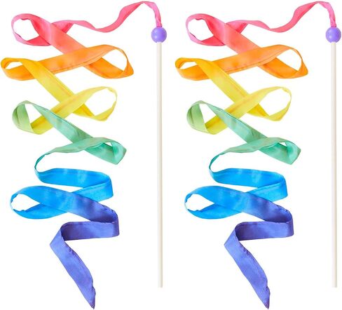 Sarah's Silks Rainbow Streamer - 8' Long Ribbon Wand for Kids, Pretend Play, Dance, Baton Stick Twirling, and Gymnastics Party Favors | 100% Silk and Wood Montessori and Waldorf Toys in Saudi Arabia