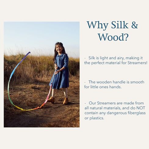 Sarah's Silks Rainbow Streamer - 8' Long Ribbon Wand for Kids, Pretend Play, Dance, Baton Stick Twirling, and Gymnastics Party Favors | 100% Silk and Wood Montessori and Waldorf Toys in Saudi Arabia