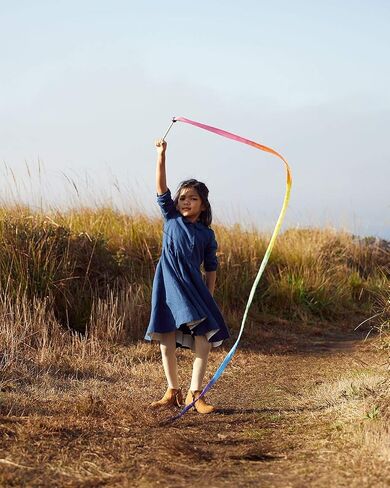Sarah's Silks Rainbow Streamer - 8' Long Ribbon Wand for Kids, Pretend Play, Dance, Baton Stick Twirling, and Gymnastics Party Favors | 100% Silk and Wood Montessori and Waldorf Toys in Saudi Arabia
