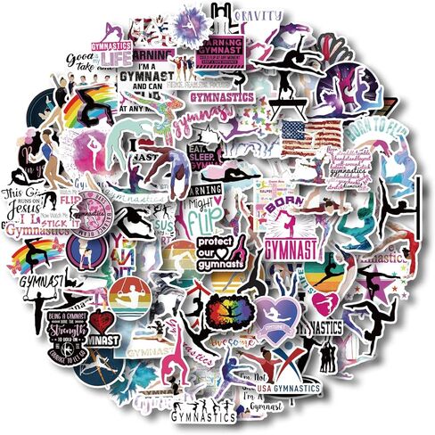 100 قطعة من ملصقات الجمباز من AOWDIAO، ملصقات الجمباز من الفينيل المقاوم للماء، هدايا الجمباز للفتيات والمراهقين والأطفال in Kuwait