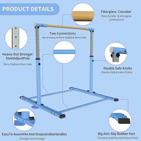 YIintruan Gymnastic Kip Bar، شريط أفقي للأطفال البنات الصغار، ارتفاع قابل للتعديل من 3 إلى 5 بوصات، معدات رياضية منزلية، مثالي للتدريب الداخلي والمنزلي، سعة وزن 300 رطل in Kuwait