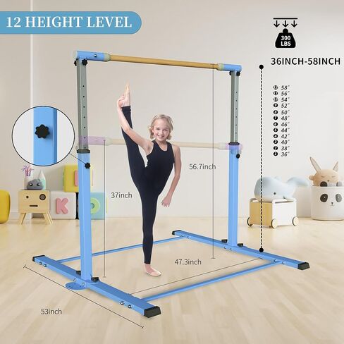 YIintruan Gymnastic Kip Bar، شريط أفقي للأطفال البنات الصغار، ارتفاع قابل للتعديل من 3 إلى 5 بوصات، معدات رياضية منزلية، مثالي للتدريب الداخلي والمنزلي، سعة وزن 300 رطل in Kuwait