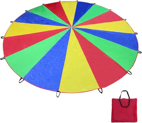 Voilamart Parachute 20FT 16 FT Play Parachute للأطفال الأطفال قوس قزح المظلة للأطفال مع مقابض حقيبة حمل مضغوطة للعب الجماعي التعاوني في الهواء الطلق in Kuwait