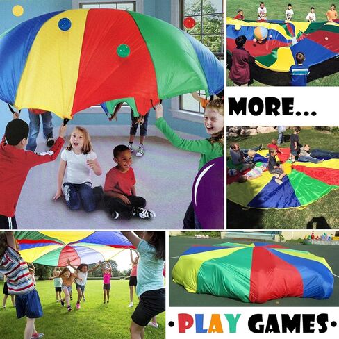 Voilamart Parachute 20FT 16 FT Play Parachute للأطفال الأطفال قوس قزح المظلة للأطفال مع مقابض حقيبة حمل مضغوطة للعب الجماعي التعاوني في الهواء الطلق in Kuwait